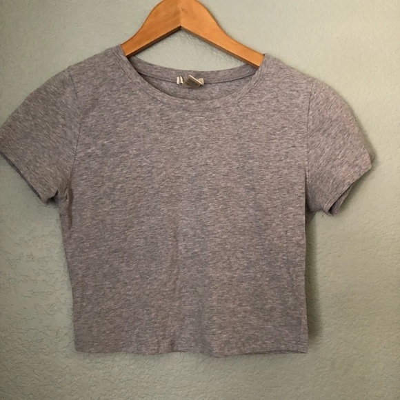 BOZZOLO Large Gray Women's Crop Top Cotton - Picture 1 of 5